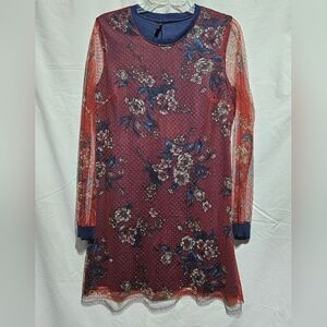 Vtg BEBOP Floral Mesh Long Sleeve Dress